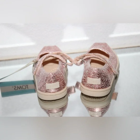 TOMS Crackle Foil Toddler Girls Mary Jane’s Shoes Brand New Size 5 Dusty Peony - Picture 4 of 10